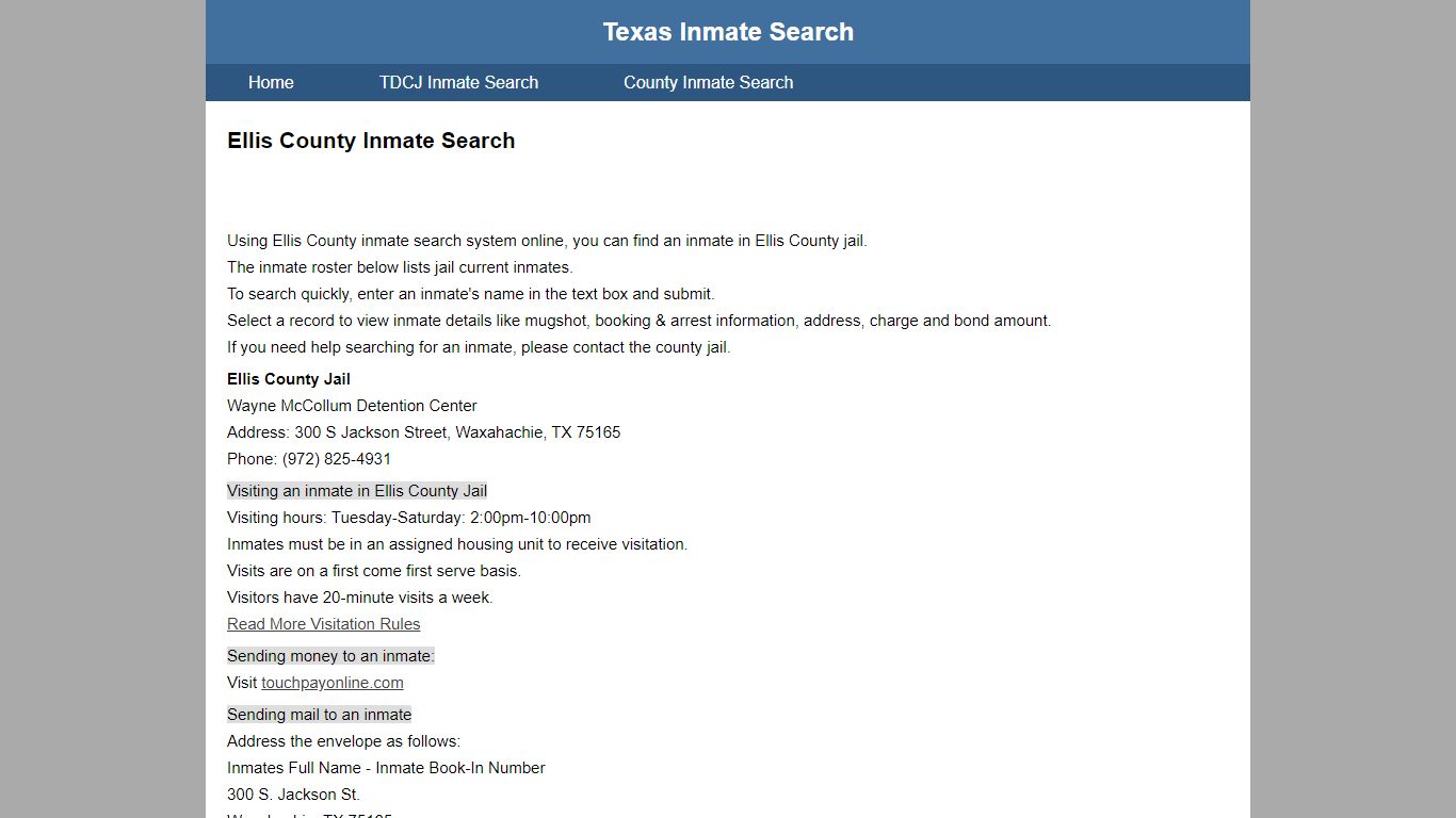 Ellis County Jail Inmate Search